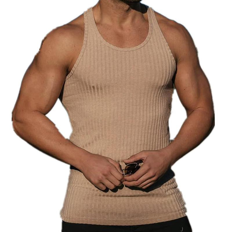 Mens Knitted Vertical Stripe Athletic Fit Racerback Tank Top 92662830X