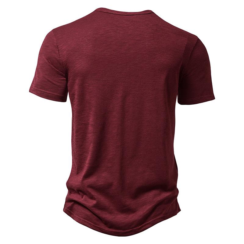 Mens Slub Cotton T-Shirt Mens Henley Collar POLO Shirt 40920170X