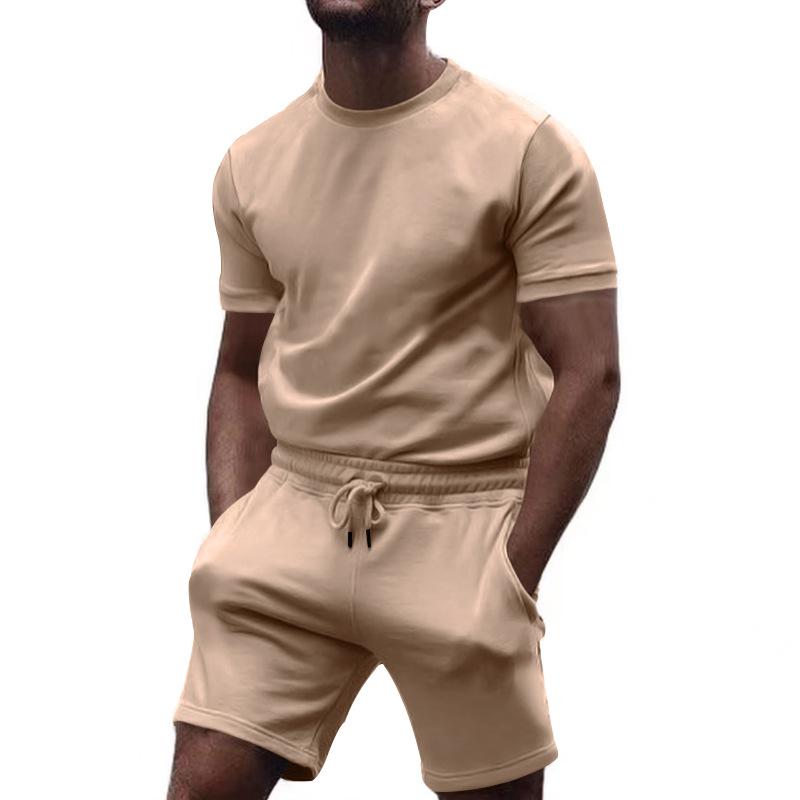 Mens Solid Loose Short Sleeve T-shirt Shorts Sports Set 39155105Z