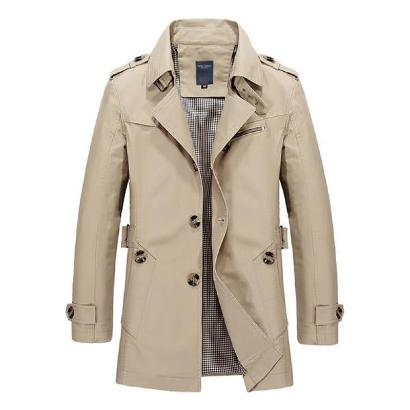 Mens Casual Washed Cotton Jacket Mid Length Trench Coat 33249858M