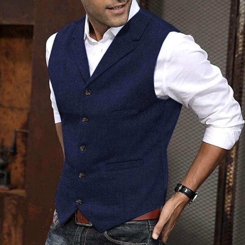 Mens Vintage Herringbone Lapel Single Breasted Slim Vest 34062296M