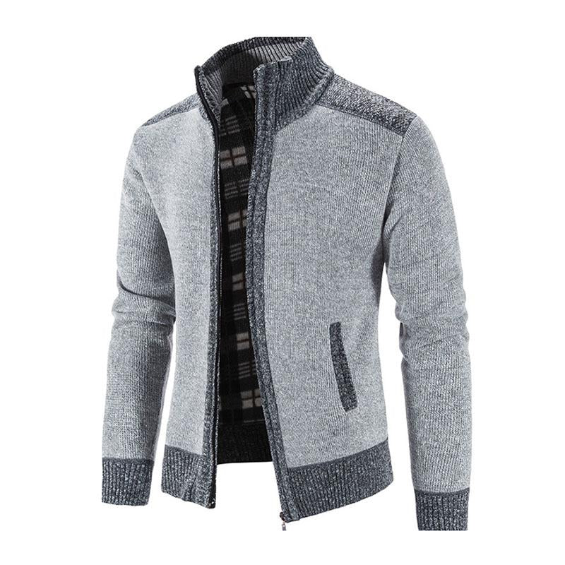 Mens Casual Fleece Thickened Contrast Knitted Cardigan 01661113M