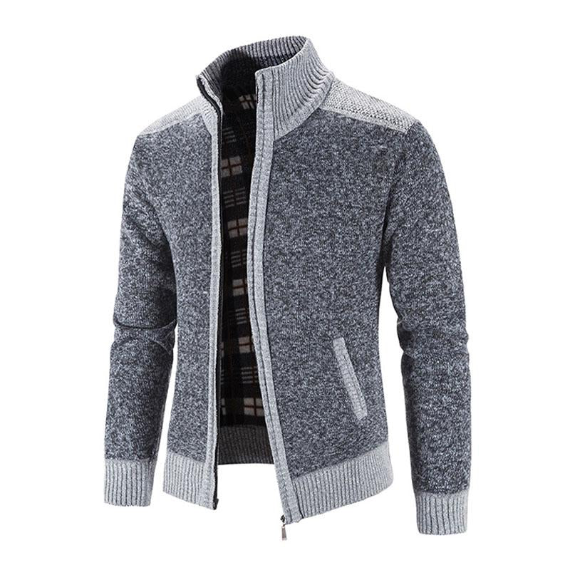 Mens Casual Fleece Thickened Contrast Knitted Cardigan 01661113M