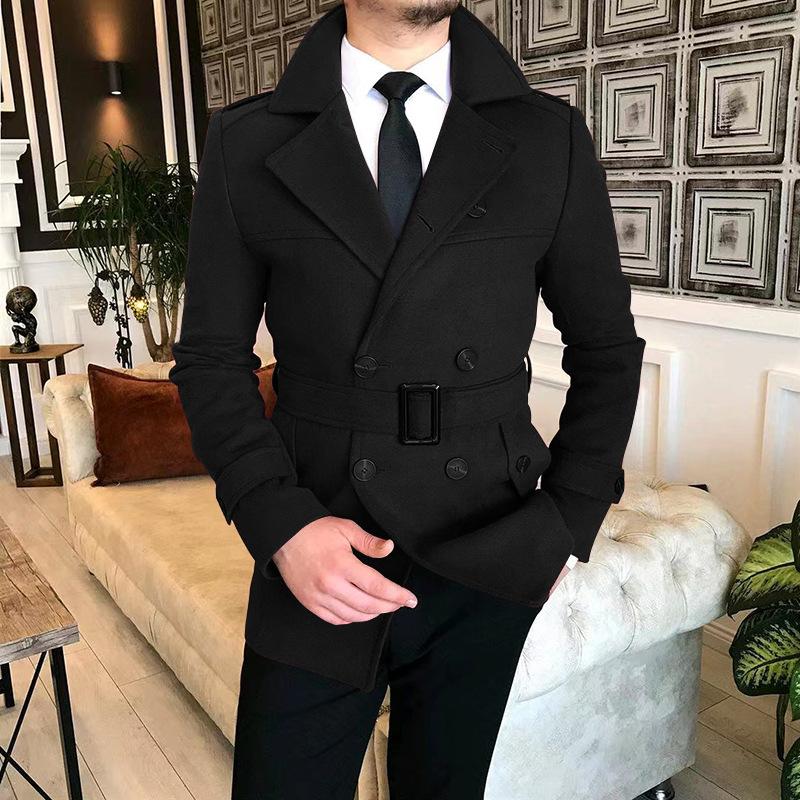Mens Vintage Lapel Double Breasted Belted Trench Coat 39235809M