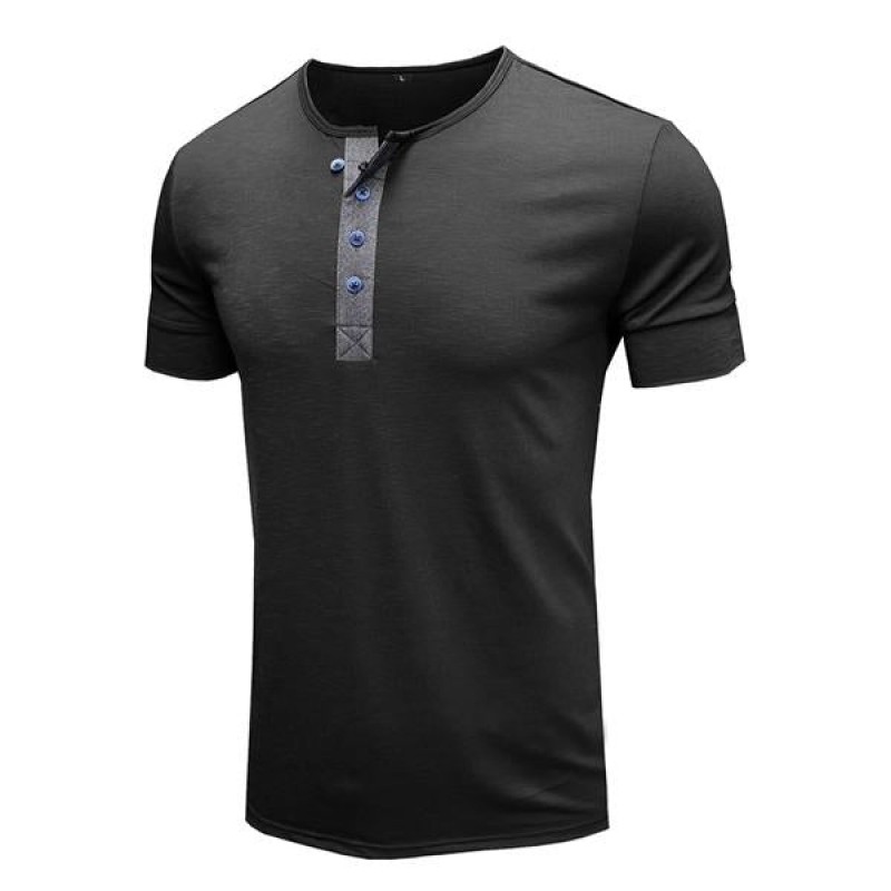 Mens Round Neck Cotton Short Sleeve Henley Shirt 96969868X
