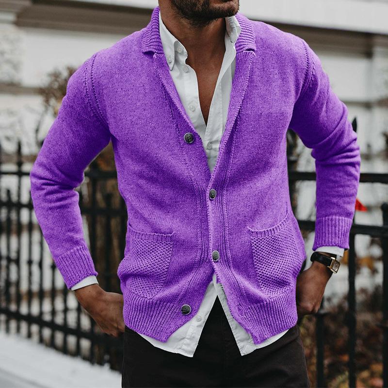 Mens Solid V-Neck Long Sleeve Pocket Knit Jacket 88751655X