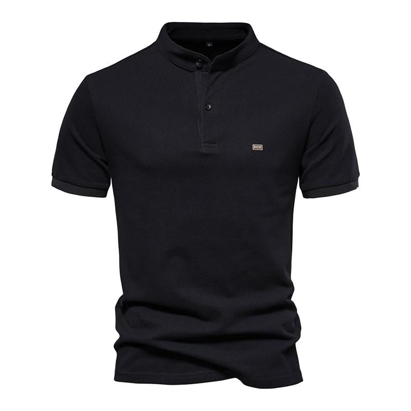 Mens Casual Cotton Stand Collar Solid Color Slim Short Sleeve Polo Shirt 95058725M