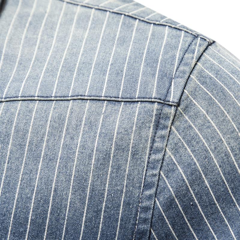 Mens Washed Distressed Striped Denim Shirt 98861733X