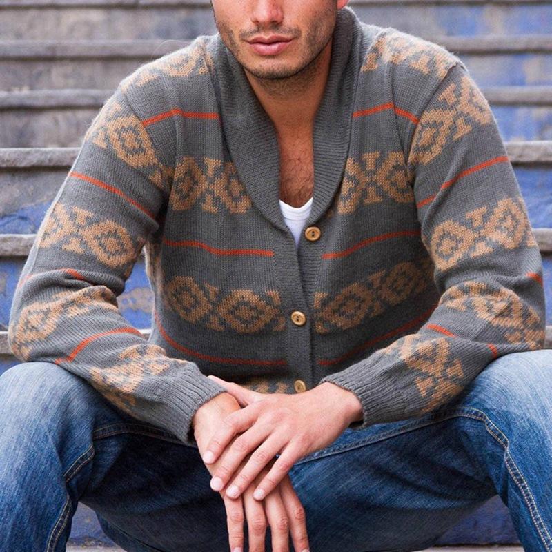 Mens Vintage Striped Jacquard Knit Cardigan 54557886M