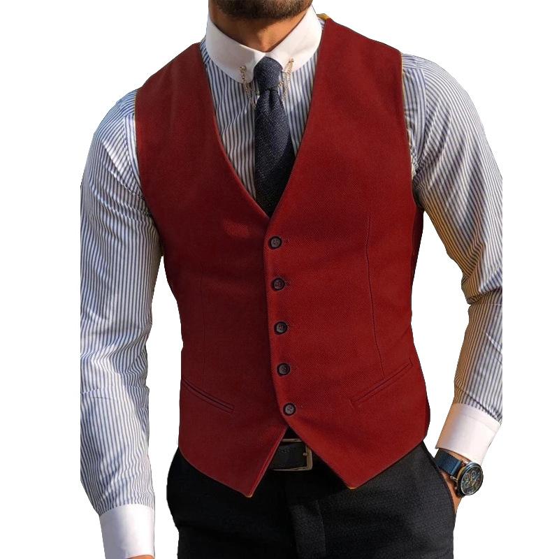 Mens Casual V-neck Single-breasted Suit Vest 13358039M