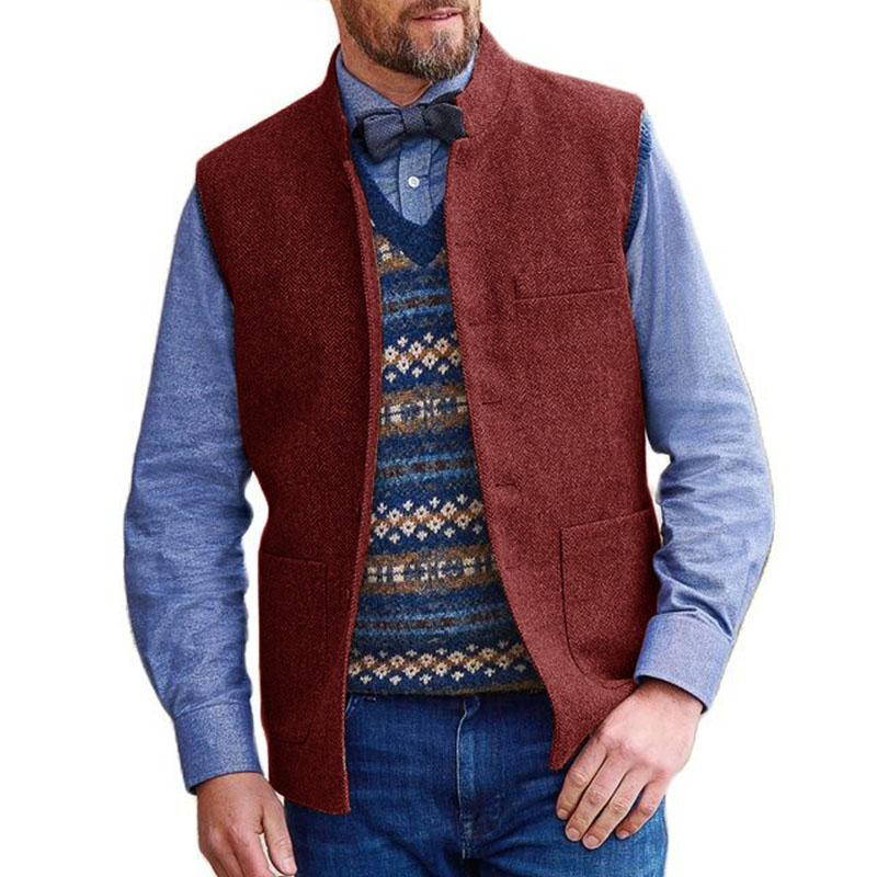 Mens Vintage Stand Collar Herringbone Suit Vest 68116871M