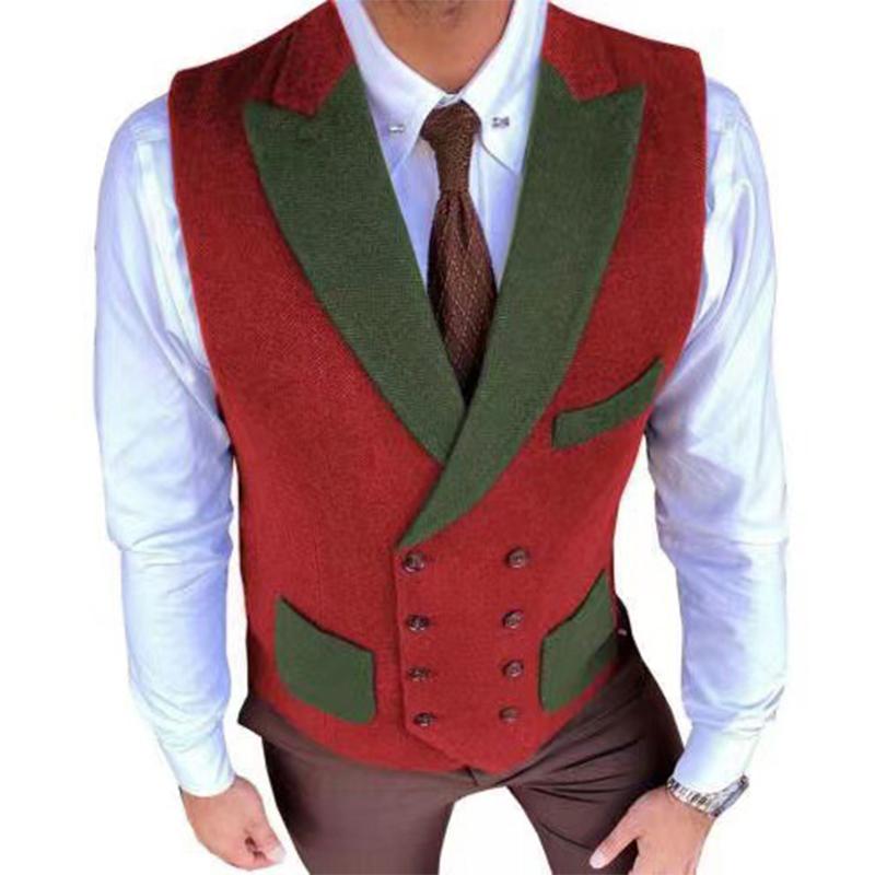 Mens Retro Herringbone Contrast Color Slim Suit Vest 97425044M