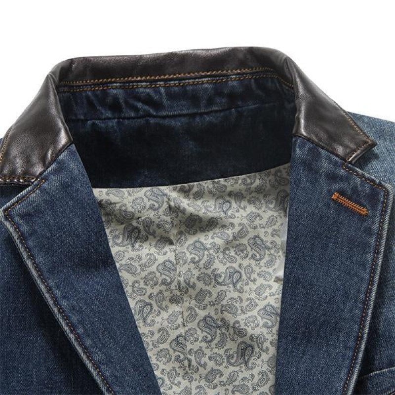 Mens Lapel Single Breasted Denim Blazer 27056629M