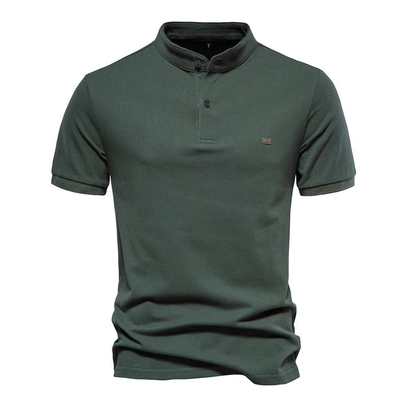 Mens Casual Cotton Stand Collar Solid Color Slim Short Sleeve Polo Shirt 95058725M
