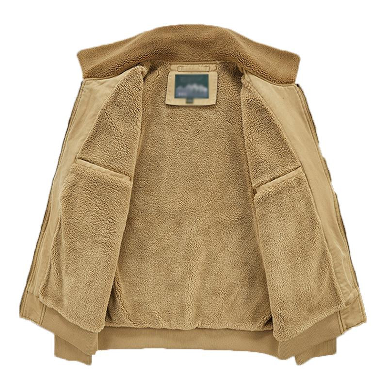 Mens Casual Cotton Fleece Washed Cargo Coat 12217264M