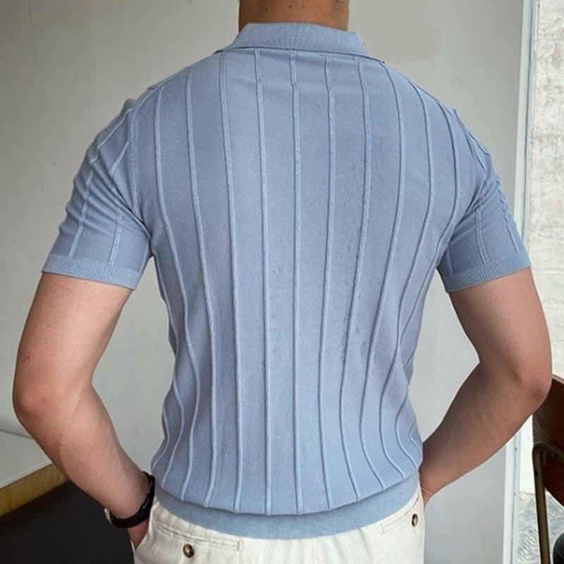 Mens Lapel Collar Plain Short Sleeve Knitted Polo Shirt 00619492M