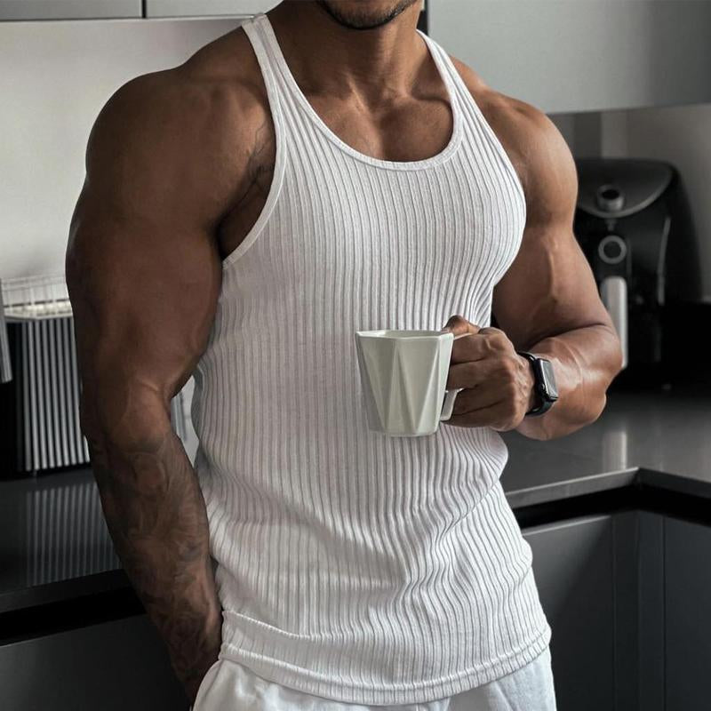 Mens Knitted Vertical Stripe Athletic Fit Racerback Tank Top 92662830X