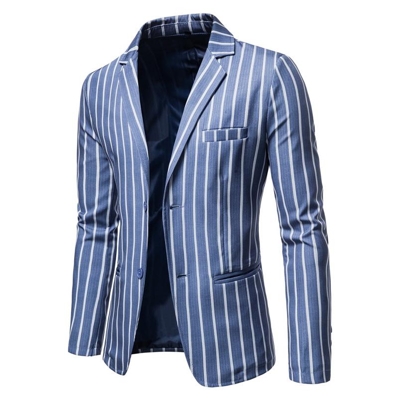 Mens Striped Print Two Button Blazer 76553355X