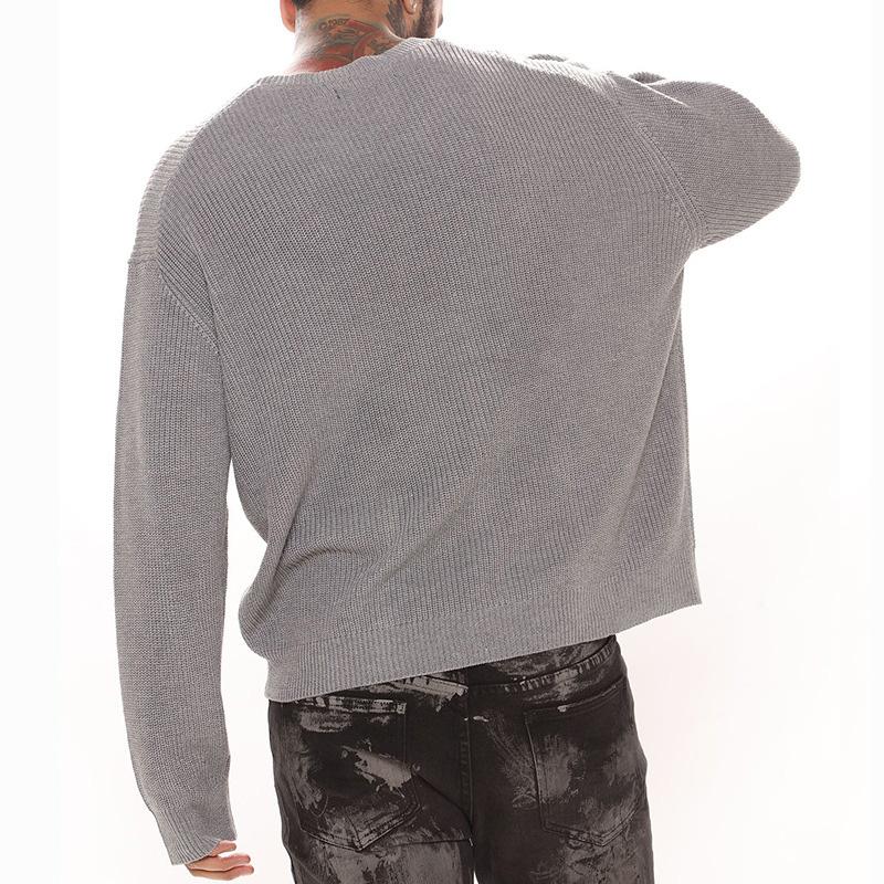 Mens Solid Color Round Neck Pullover Sweater 53935106X