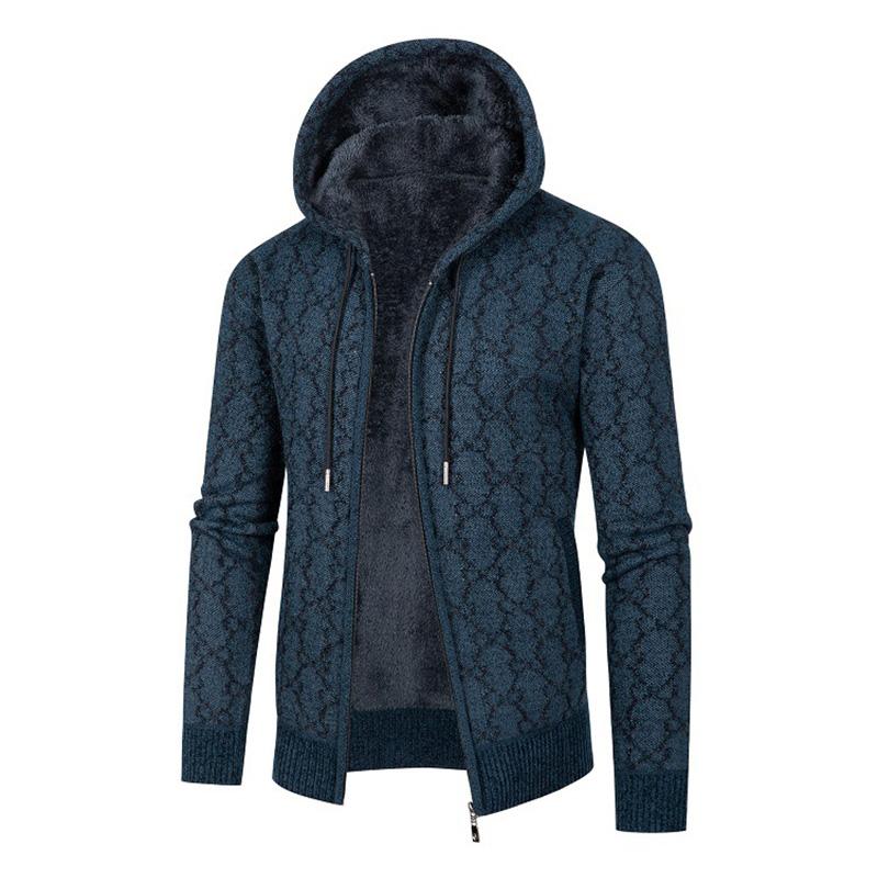 Mens Loose Jacquard Thick Hooded Knit Jacket 61250351M