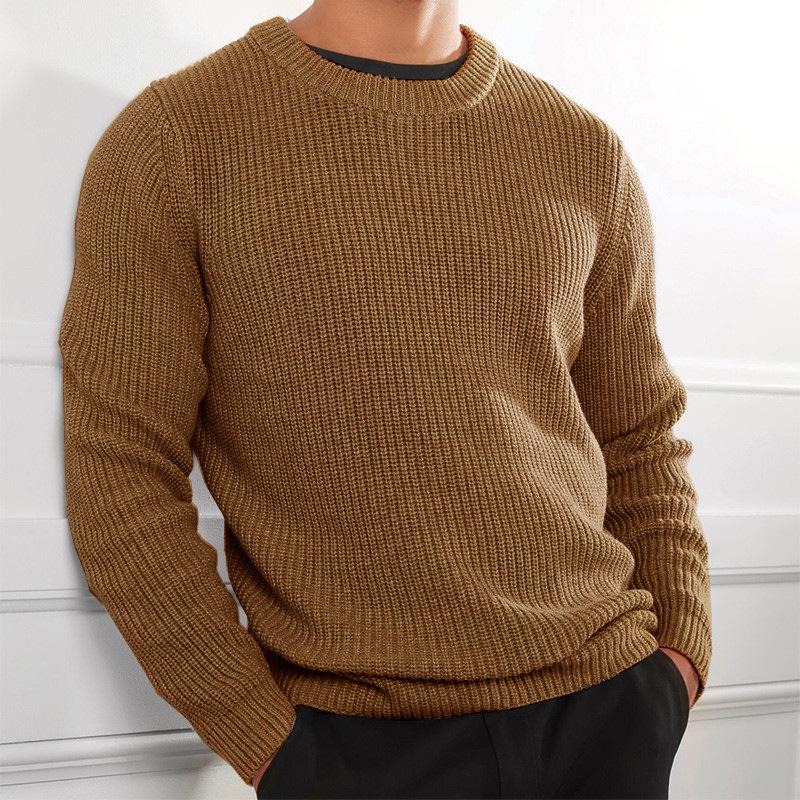 Mens Round Neck Solid Knit Sweater 25404401Z