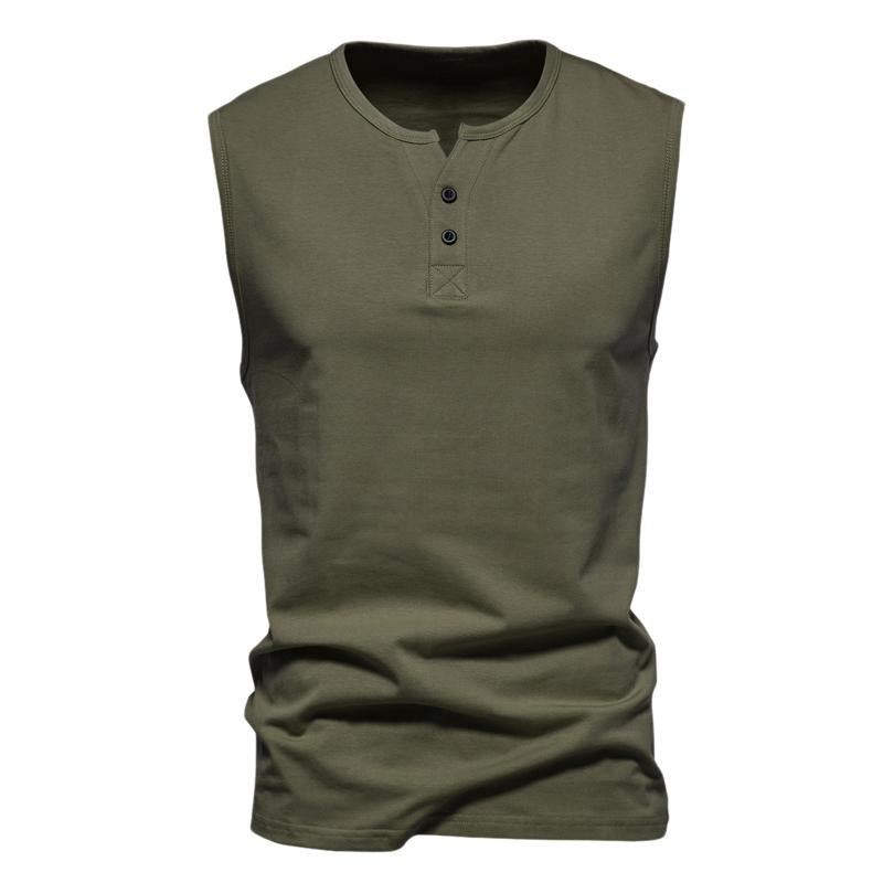 Mens Henley Collar Casual Solid Color Tank Top 41079850Y
