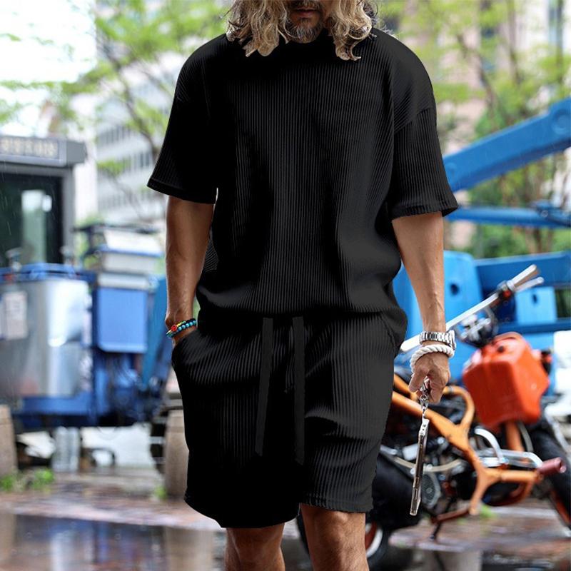 Mens Casual Vacation Loose Short-sleeved Shorts Set 30994734M