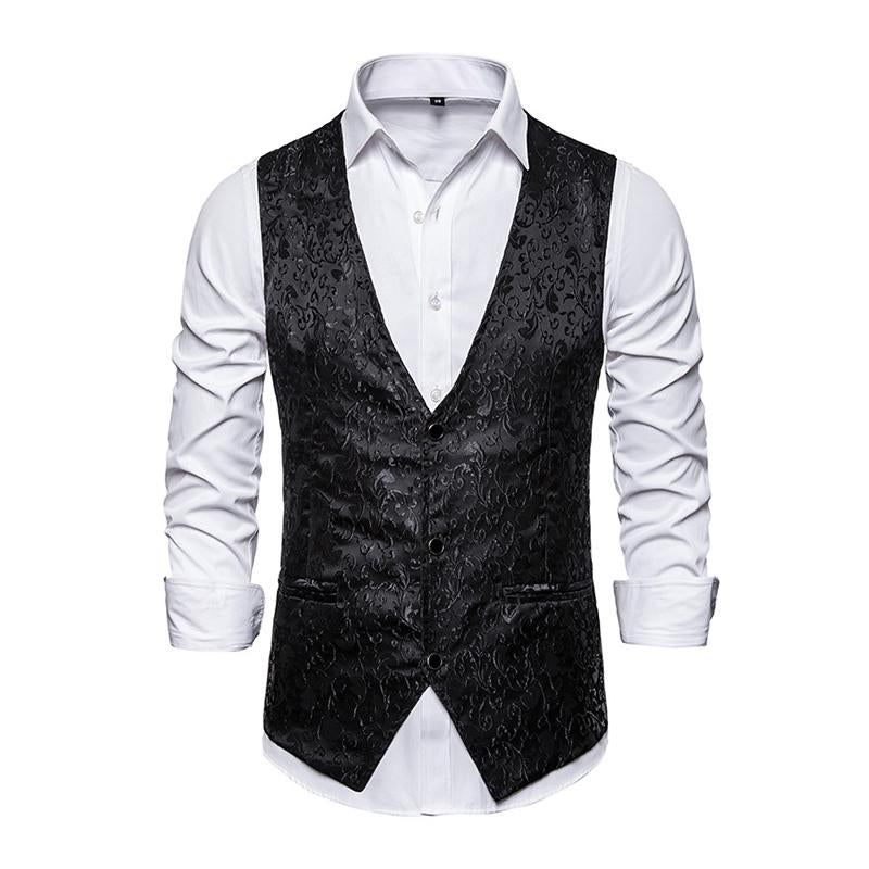 Mens Vintage Jacquard V-Neck Single Breasted Vest 82816436M