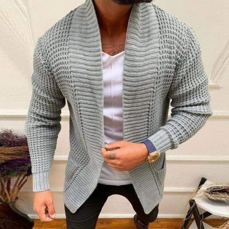 Mens Knitted Solid Color Casual Cardigan 20362749M