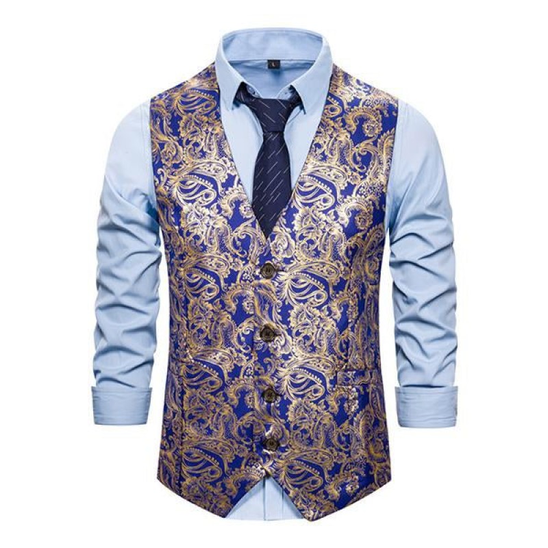 Mens Ethnic Print V-Neck Dress Vest 36969724M