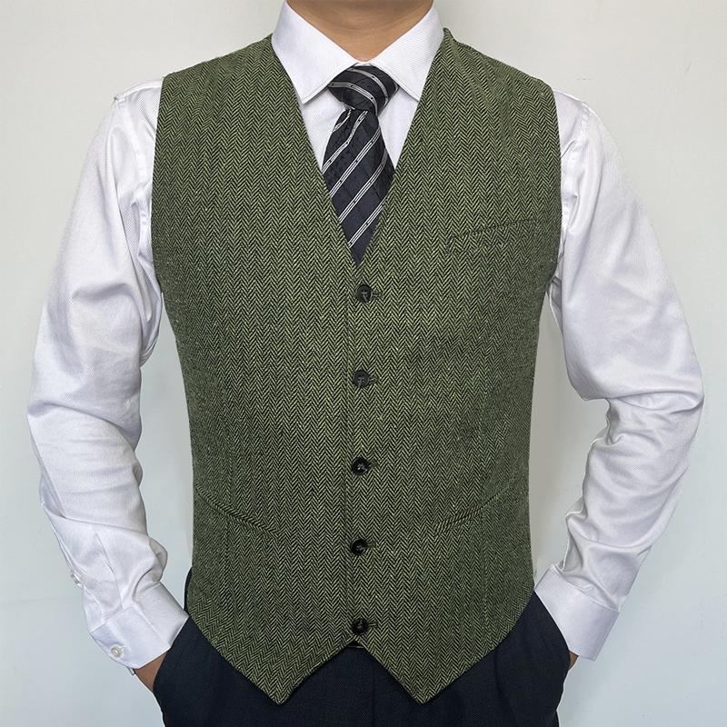 Mens Herringbone Pattern V-neck Suit Groom and Best Man Vest 26434573X