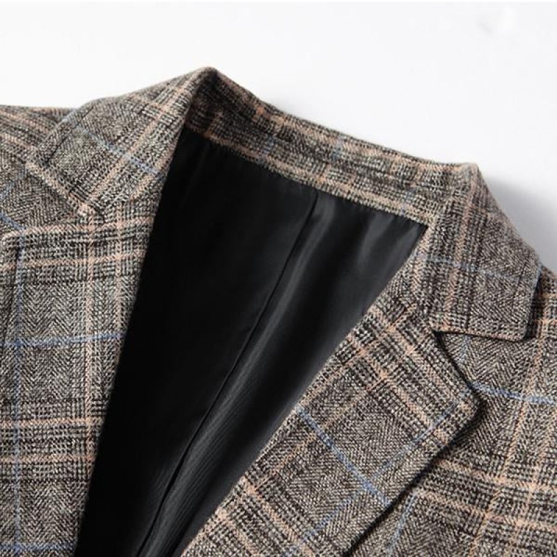 Mens Vintage Plaid Print Blazer 74950119X
