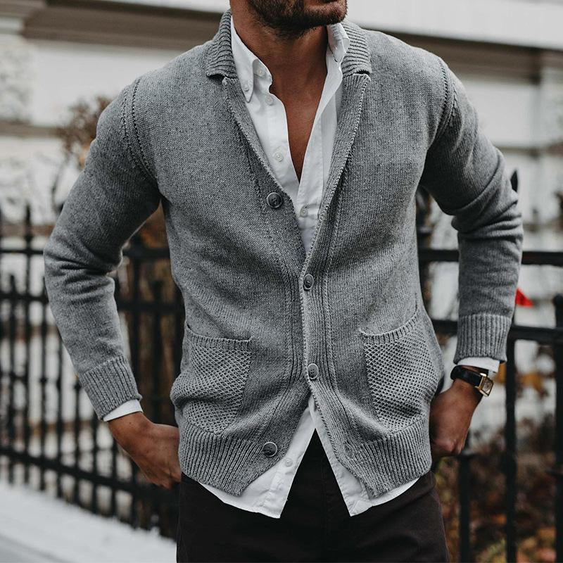 Mens Solid V-Neck Long Sleeve Pocket Knit Jacket 88751655X
