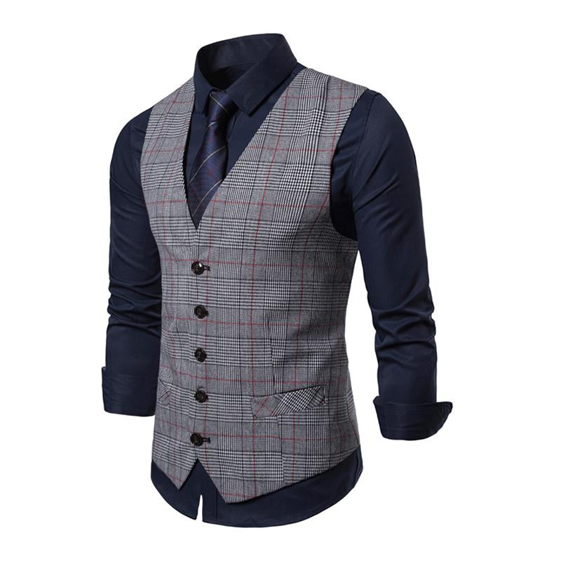 Mens Vintage Single Breasted V Neck Plaid Suit Vest 13549331M