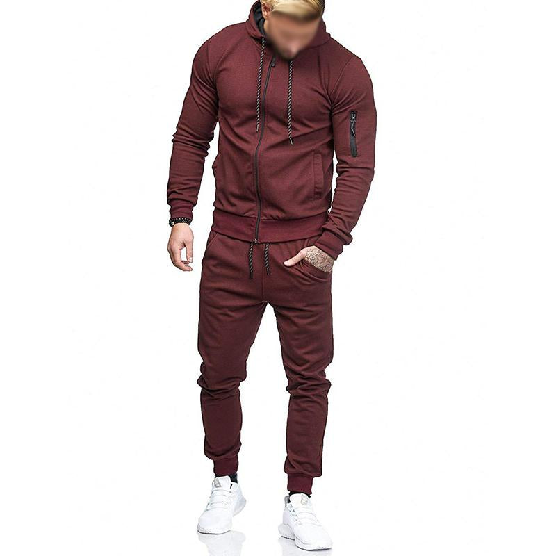 Mens Casual Sports Hooded Zipper Sweatshirt Trousers Set 59192174M