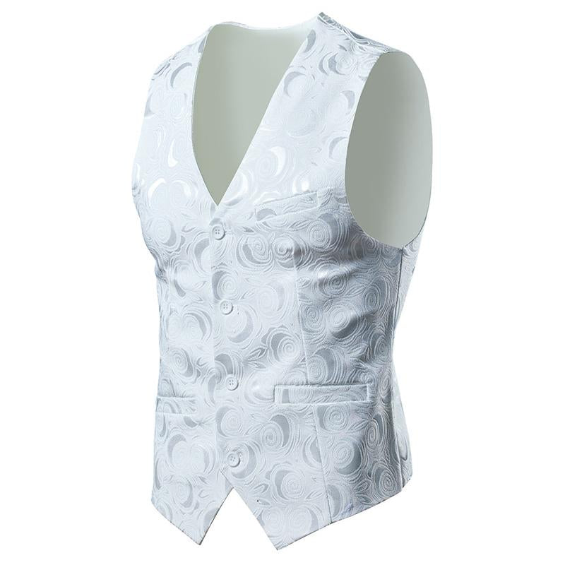 Mens V Neck Rose Jacquard Groomsmen Suit Vest 80705226Y