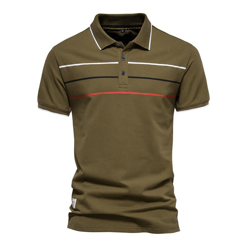 Mens Casual Colorblock Striped Lapel Short-sleeved Polo Shirt 80712757M