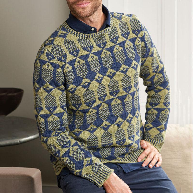 Mens Round Neck Jacquard Long Sleeve Knit Sweater 93876556M