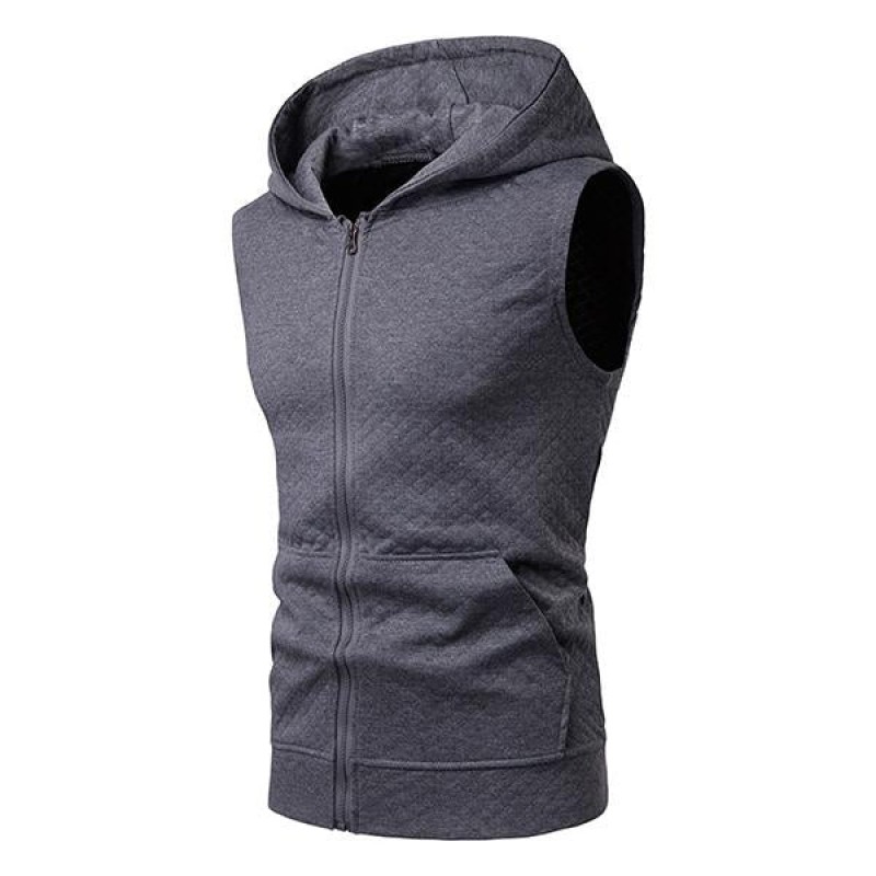 Mens Casual Zip Rhombus Hooded Vest 84655941M