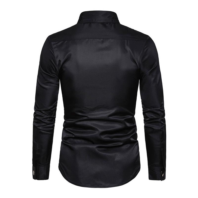 Mens Vintage Stud Lapel Long Sleeve Shirt 37571404M