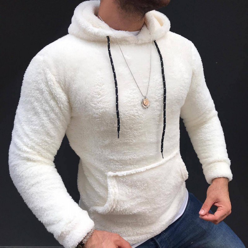 Mens Plush Solid Color Pocket Hoodie 55330030Z