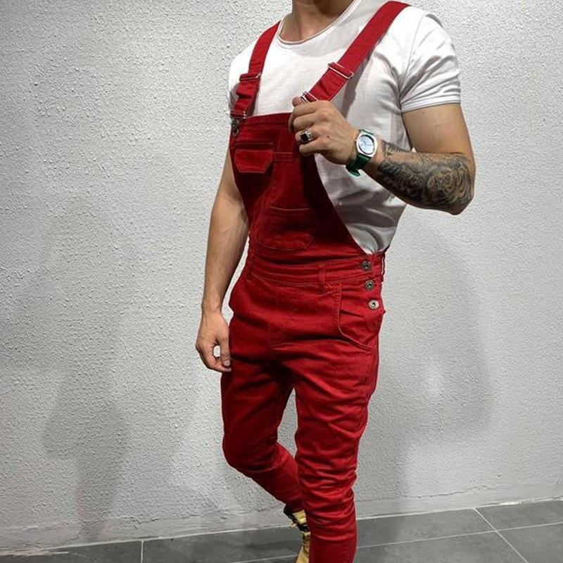 Mens Solid Color Denim Overalls 01703561X