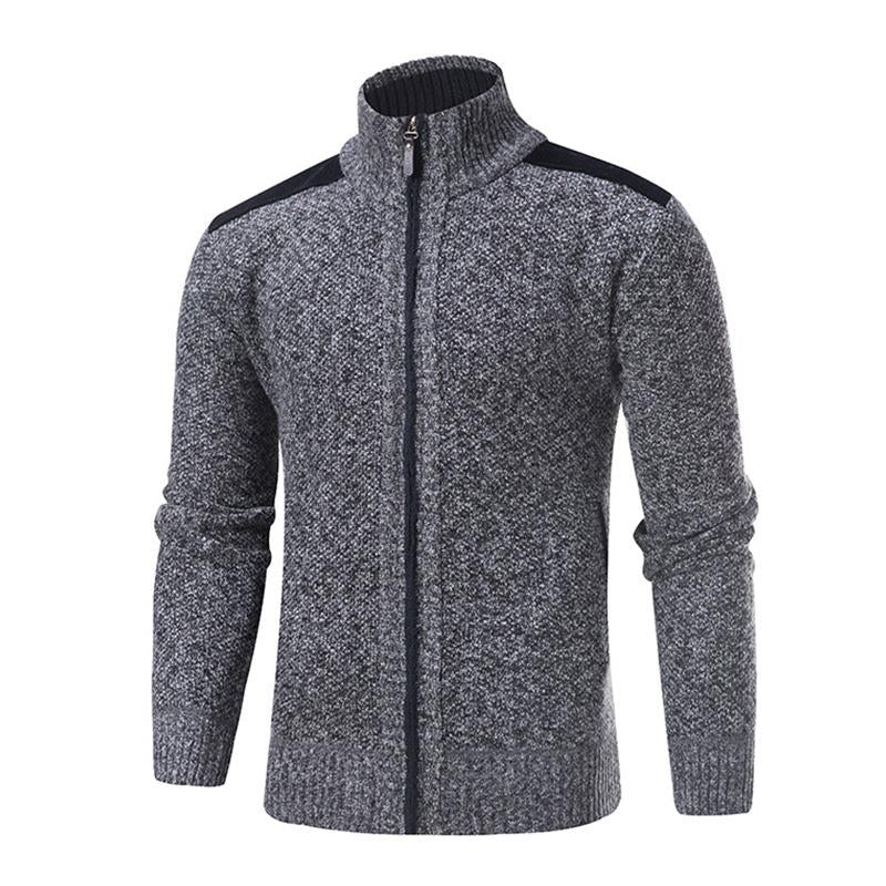 Mens Casual Stand Collar Contrast Color Zipper Knit Cardigan 66474448M