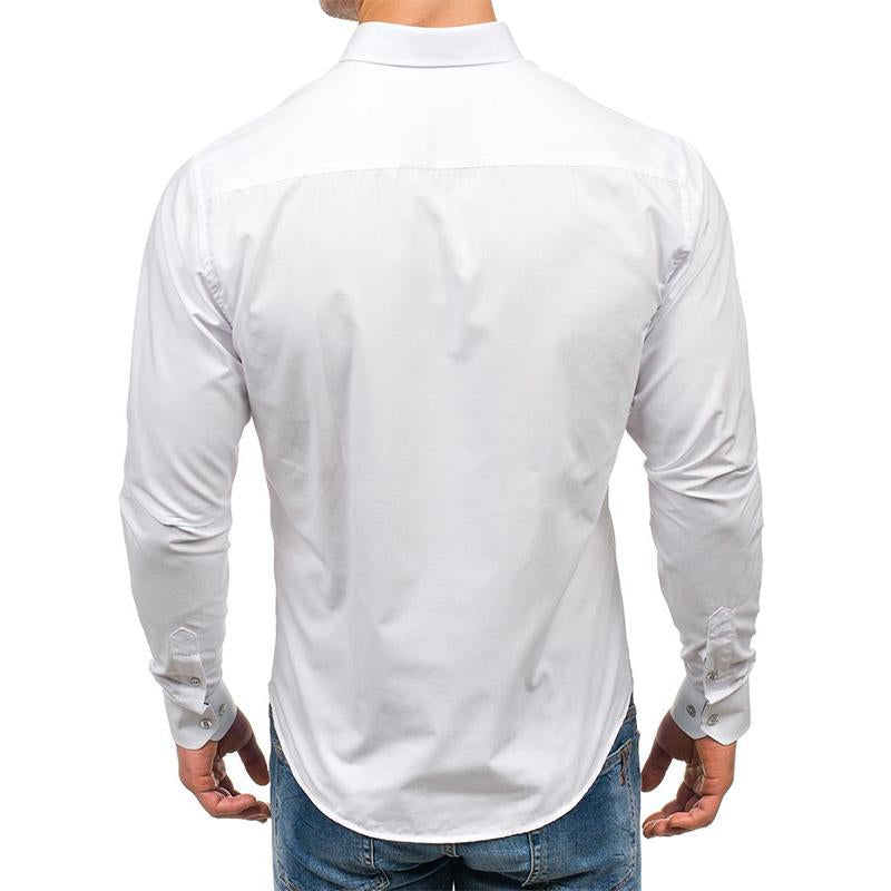 Mens Solid Color Lapel Long Sleeve Shirt 47822489M