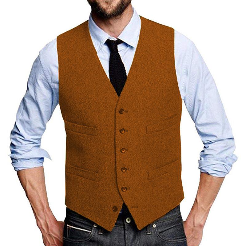 Mens Vintage Herringbone Single Breasted Suit Vest 99735900M