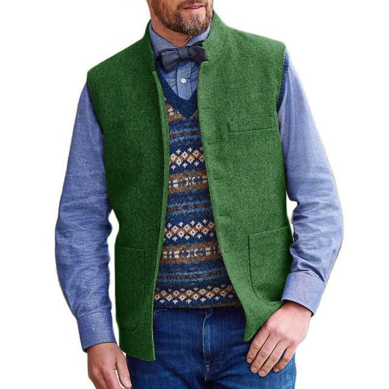 Mens Vintage Stand Collar Herringbone Suit Vest 68116871M
