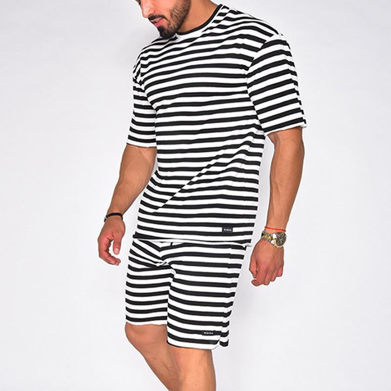Mens Casual Striped Short -Sleeved Sports Set 85014920Y