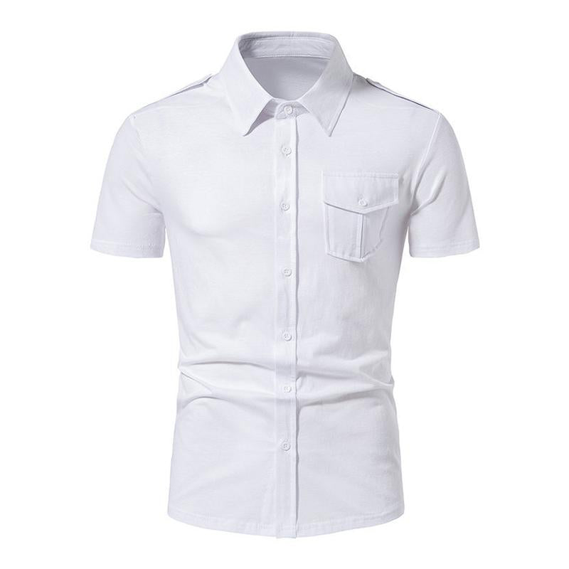 Mens Summer Casual Solid Color Lapel Short Sleeve Shirt 44197407M