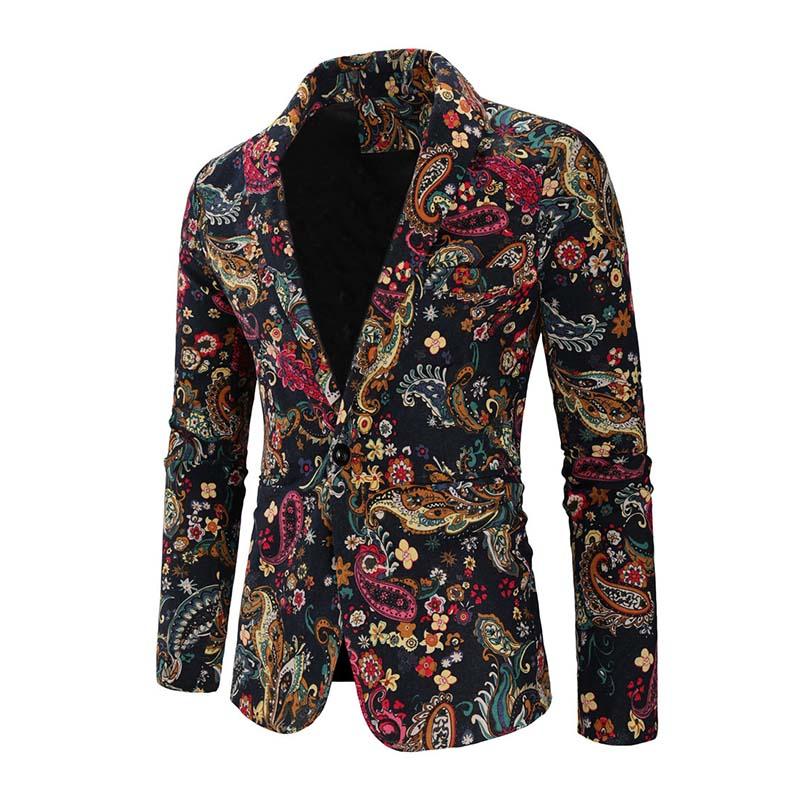 Mens Vintage Ethnic Print Lapel Blazer 81540555M