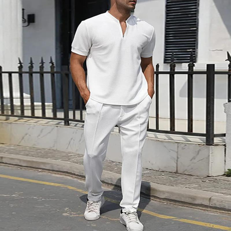 Mens Casual V-Neck Solid Color Short-Sleeved T-Shirt 40759459M